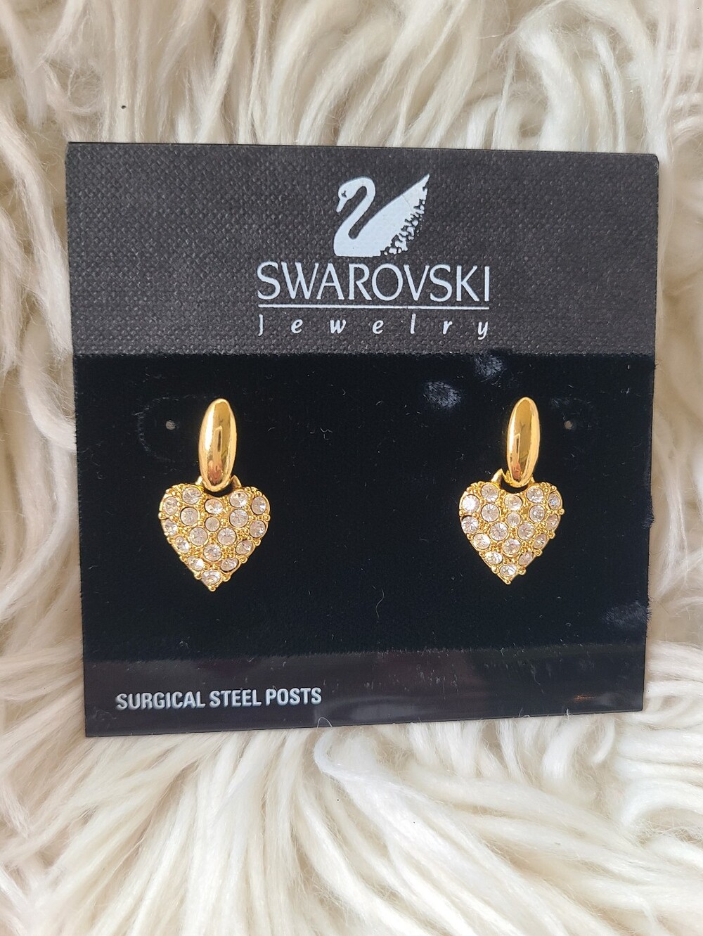 Swarovski Gold Toned Crystal Heart Drop Earrings- Like New